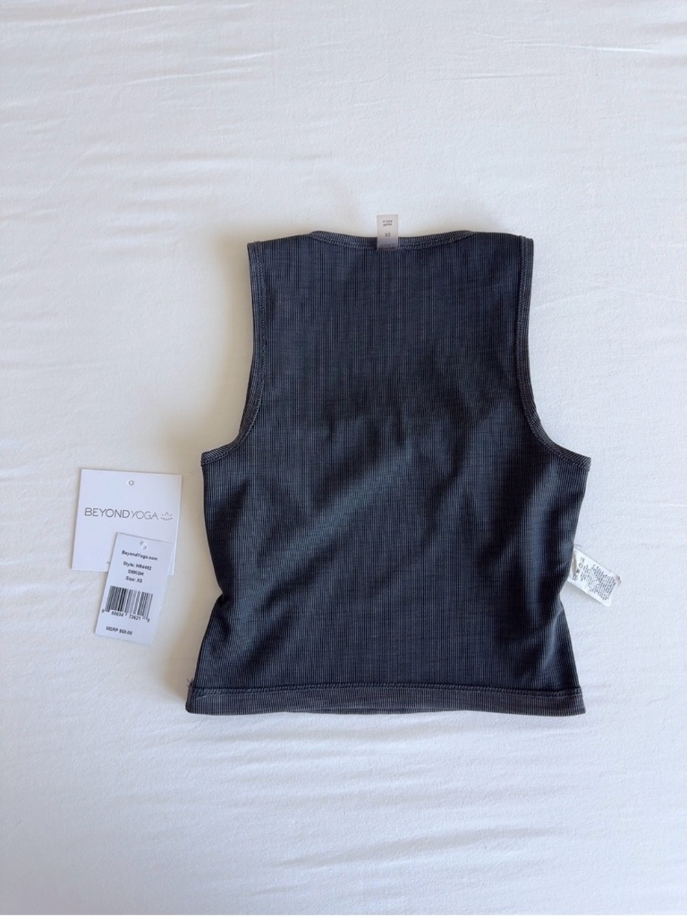 Beyond Yoga Heather Rib Square Neck Cropped Tank Smoke Grey XS - Picture 7 of 13